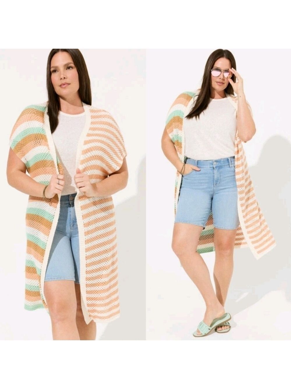 5X / 6X โข Torrid โข Striped Knit Cardigan Duster Vest Sweater